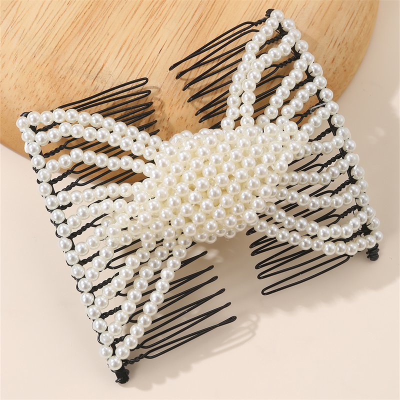 Women's IG Style Fairy Style Simple Style Solid Color Artificial Pearl Plastic Resin Beaded Insert Comb display picture 7