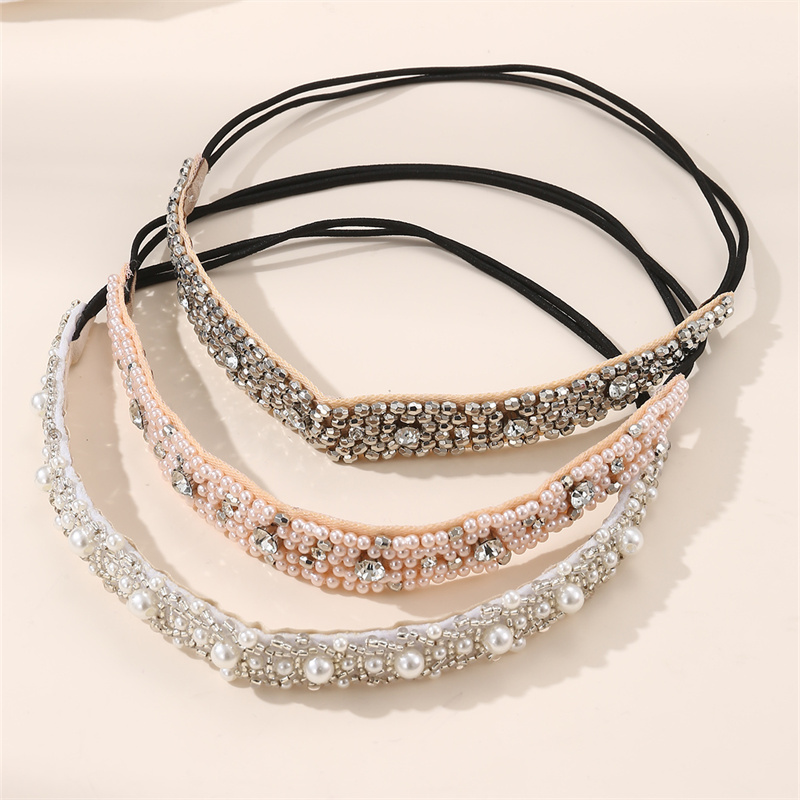 Women's Simple Style Classic Style Solid Color Artificial Pearl Cloth Rhinestone Elastic Band Hair Band display picture 11
