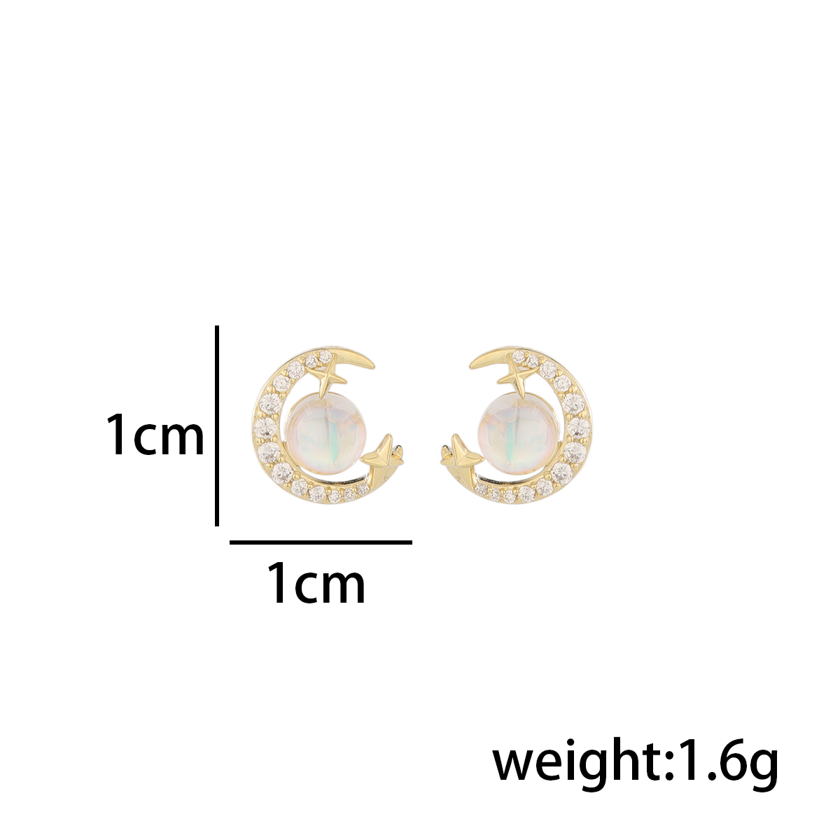 1 Pair Classic Style Moon Inlay Sterling Silver Zircon 14K Gold Plated Ear Studs display picture 3