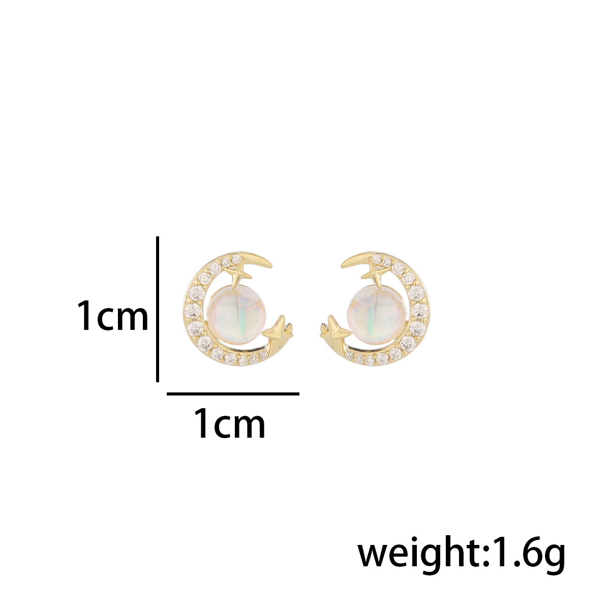 1 Paire Style Classique Lune Incruster Argent Sterling Zircon Plaqué Or 14K Boucles D'Oreilles display picture 3