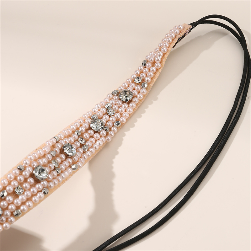 Women's Simple Style Classic Style Solid Color Artificial Pearl Cloth Rhinestone Elastic Band Hair Band display picture 15