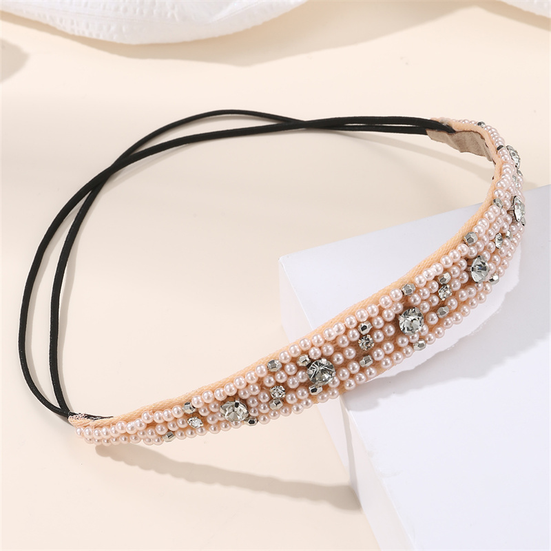 Women's Simple Style Classic Style Solid Color Artificial Pearl Cloth Rhinestone Elastic Band Hair Band display picture 17