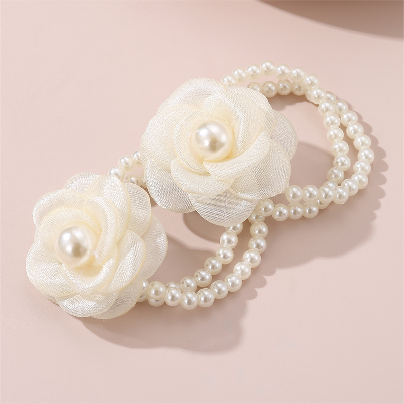 Women's Fairy Style Cute Sweet Flower Artificial Pearl Cloth Flowers Hair Tie display picture 3