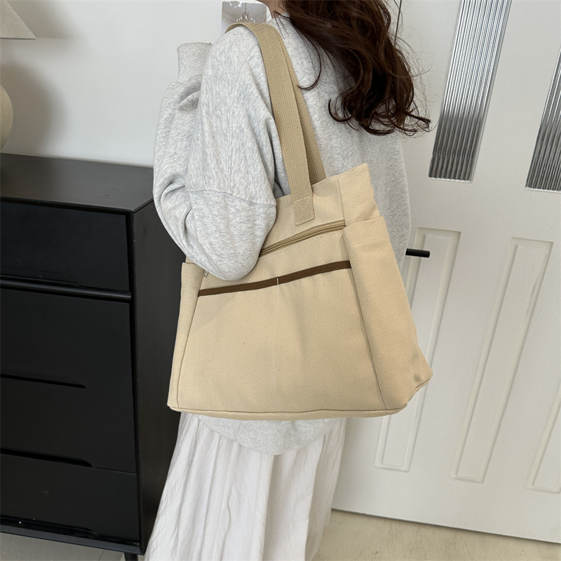 Women's Large Canvas Solid Color Basic Square Zipper Tote Bag display picture 1