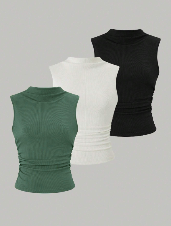 Women's Adults Vest Tank Tops Pleated Elegant Basic Simple Style Solid Color display picture 1