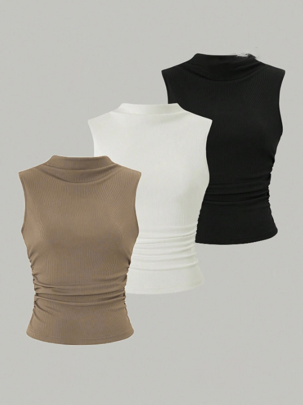 Women's Adults Vest Tank Tops Pleated Elegant Basic Simple Style Solid Color display picture 2
