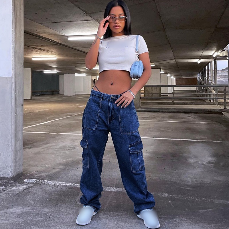Women's Daily Streetwear Solid Color Full Length Cargo Pants Jeans display picture 5