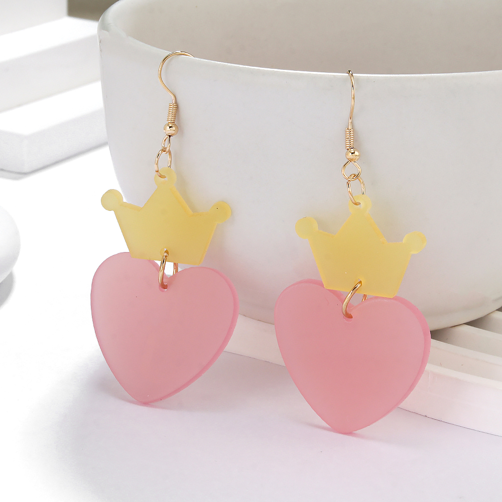 1 Pair Cute Lady Sweet Heart Shape Crown Arylic Drop Earrings display picture 2