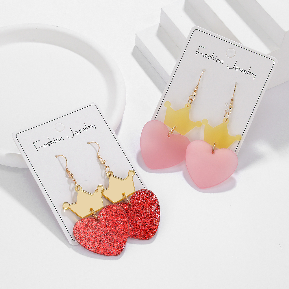 1 Pair Cute Lady Sweet Heart Shape Crown Arylic Drop Earrings display picture 3