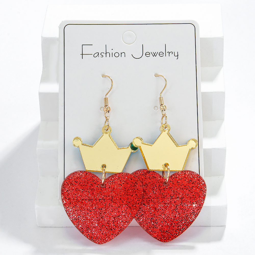 1 Pair Cute Lady Sweet Heart Shape Crown Arylic Drop Earrings display picture 4