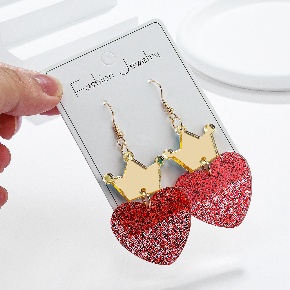 1 Pair Cute Lady Sweet Heart Shape Crown Arylic Drop Earrings display picture 5