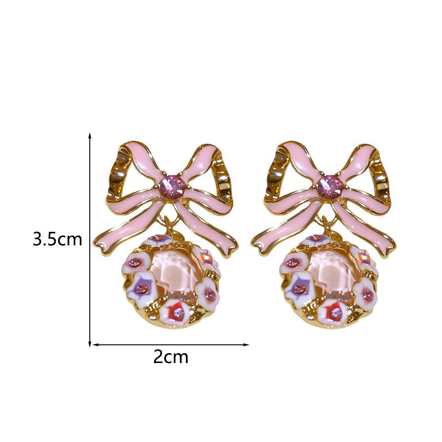 1 Pair Cute Lady Sweet Geometric Bow Knot Enamel Inlay Copper Zircon Drop Earrings display picture 7