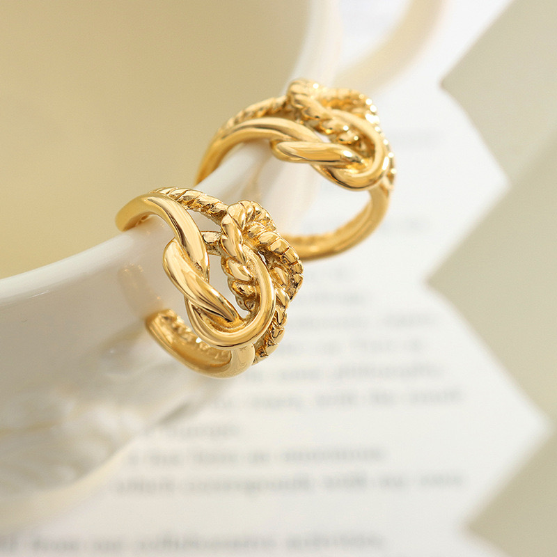 1 Pair Elegant Spiral Stripe Chains Print 201 Stainless Steel Gold Plated Ear Studs display picture 1