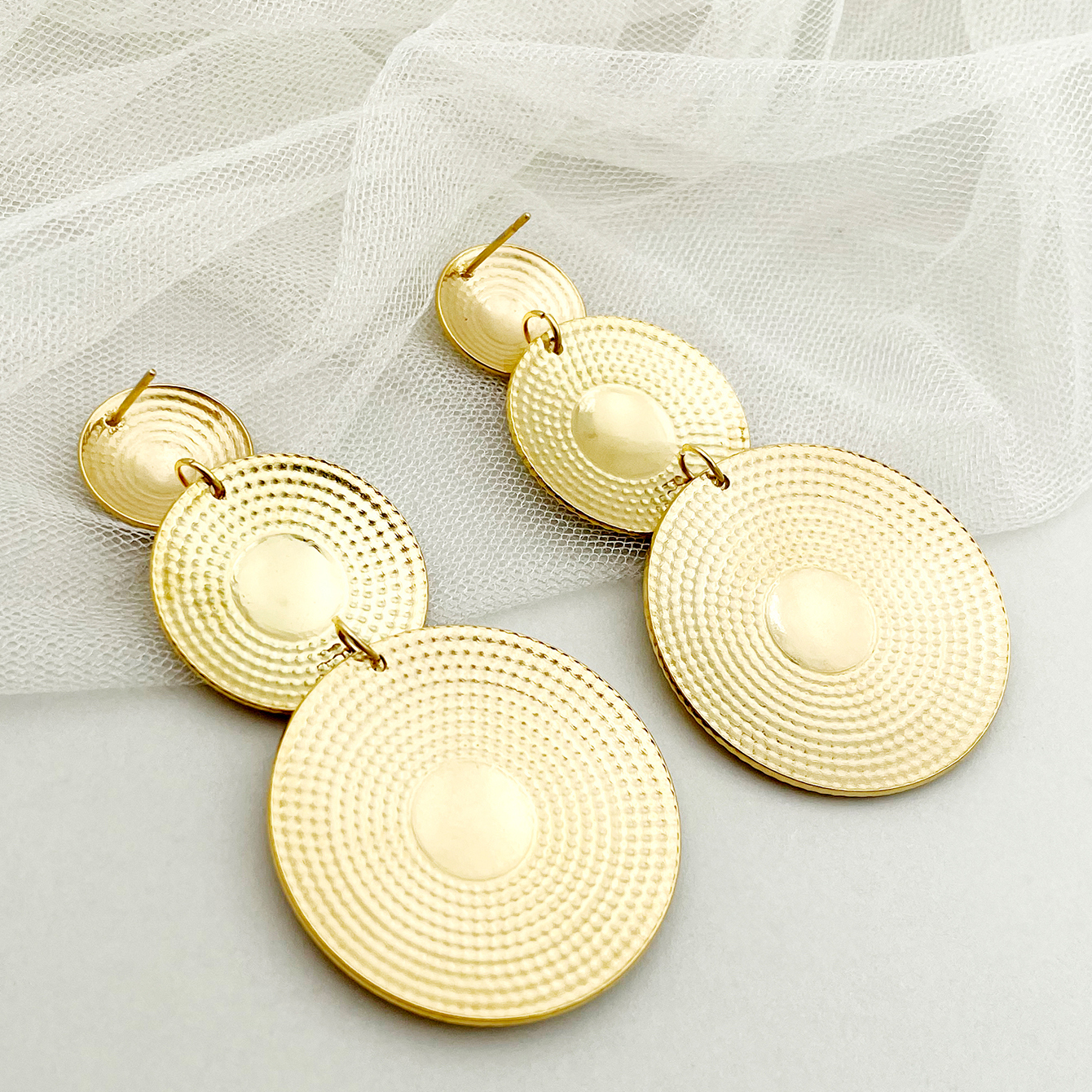 1 Pair Casual Tropical Classic Style Round Patchwork Plating Three-dimensional 304 Stainless Steel Gold Plated Drop Earrings display picture 4