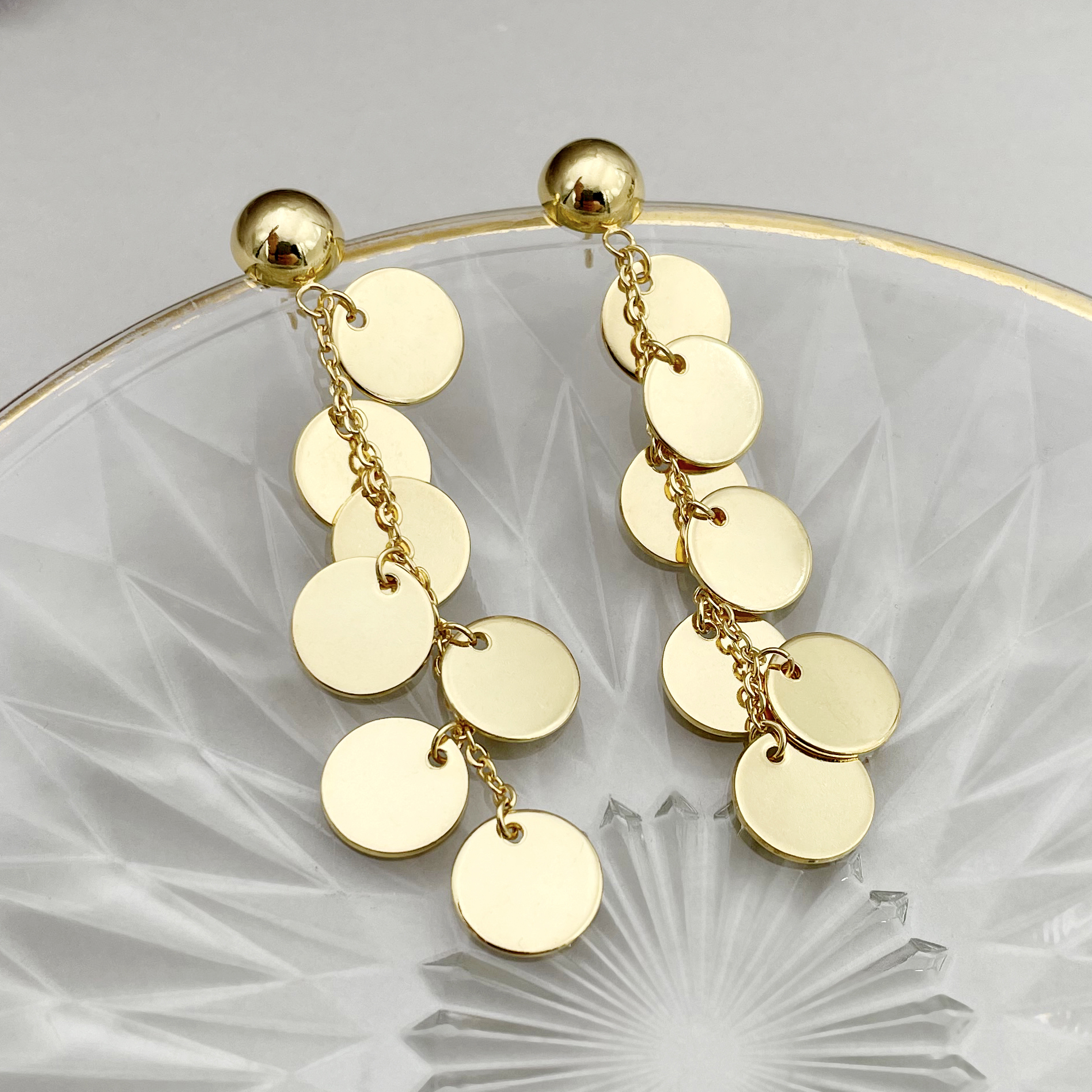 1 Pair Vacation Classic Style Round Solid Color Plating 304 Stainless Steel Gold Plated Drop Earrings display picture 3