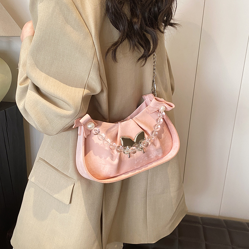 Women's Pu Solid Color Bow Knot Classic Style Sewing Thread Zipper Underarm Bag display picture 7