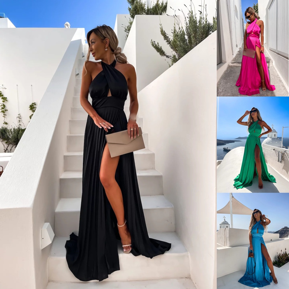 Frau Normales Kleid Britischer Stil V-ausschnitt Patchwork Ärmellos Einfarbig Maxi Langes Kleid Täglich display picture 4