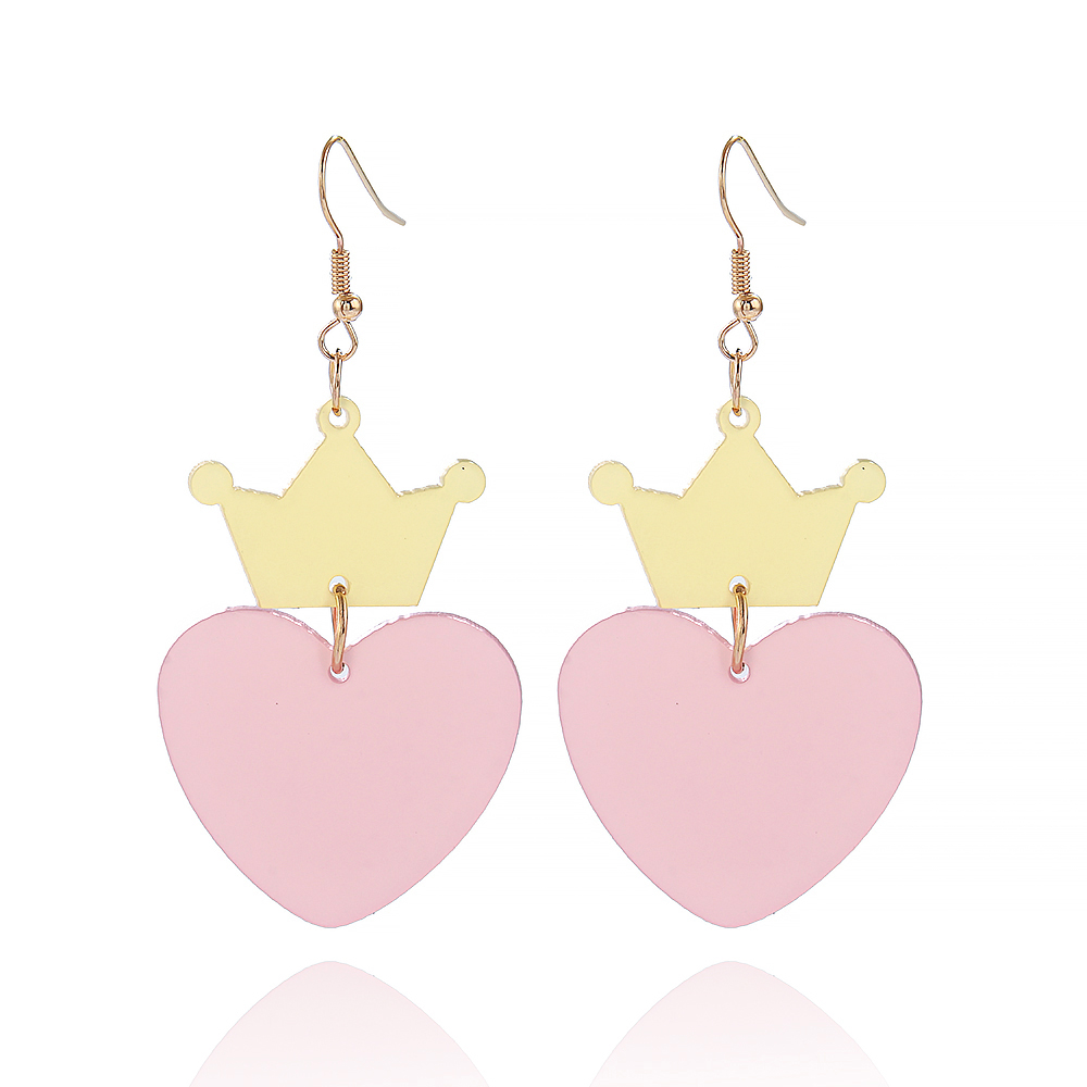 1 Pair Cute Lady Sweet Heart Shape Crown Arylic Drop Earrings display picture 7