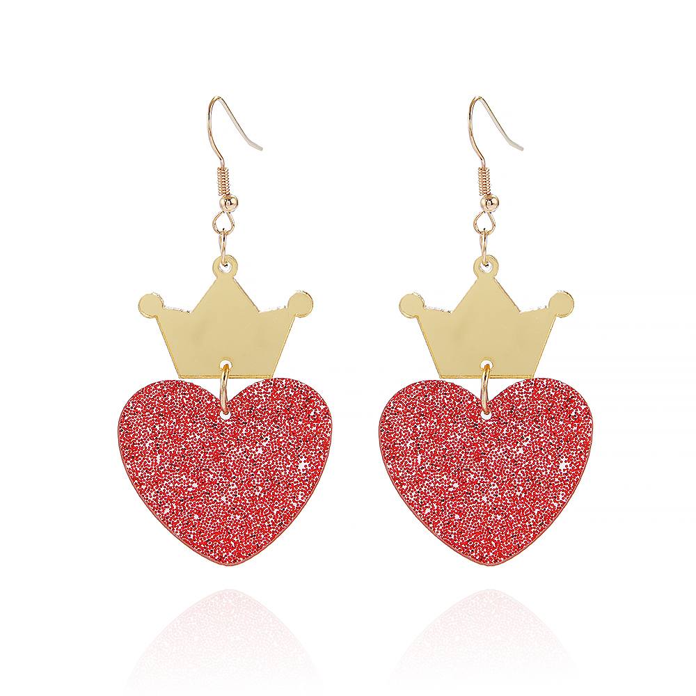 1 Pair Cute Lady Sweet Heart Shape Crown Arylic Drop Earrings display picture 8
