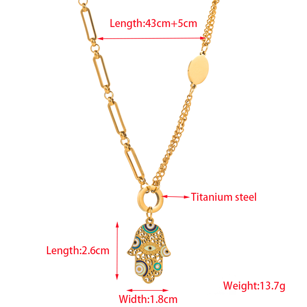 316 Stainless Steel  14K Gold Plated Casual Vacation Classic Style Plating Inlay Round Palm Rhinestones Pendant Necklace display picture 3