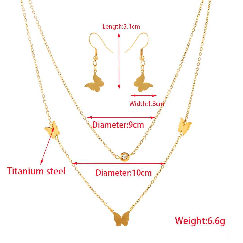 316 Stainless Steel  14K Gold Plated Casual Vacation Classic Style Number Leaves Butterfly Earrings Necklace display picture 1