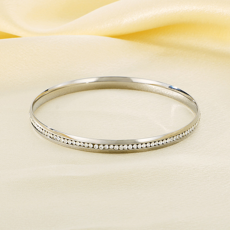 Simple Style Circle 304 Stainless Steel 18K Gold Plated Zircon Bangle In Bulk display picture 1
