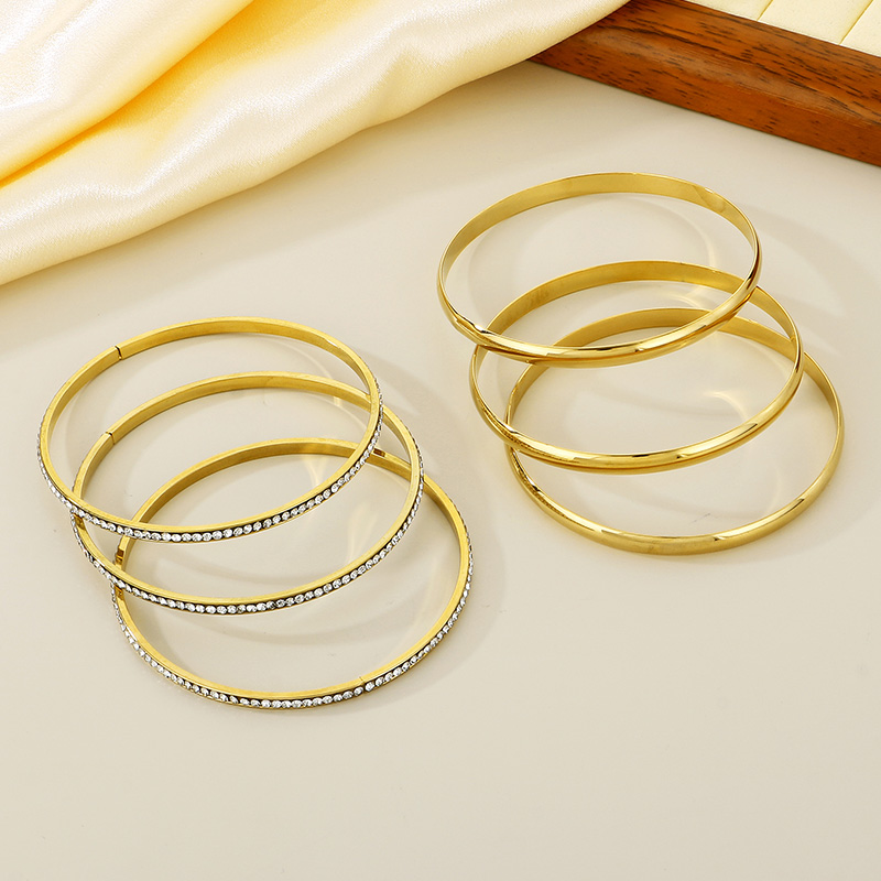Simple Style Circle 304 Stainless Steel 18K Gold Plated Zircon Bangle In Bulk display picture 2