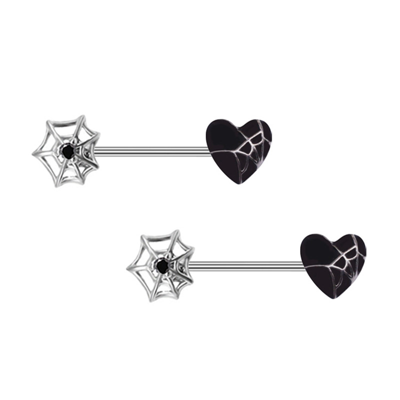 1 Piece Nipple Rings & Studs Punk Cross Heart Shape Spider Web Alloy Rhinestone Titanium Steel Epoxy Resin Glass White Gold Plated Gold Plated display picture 5