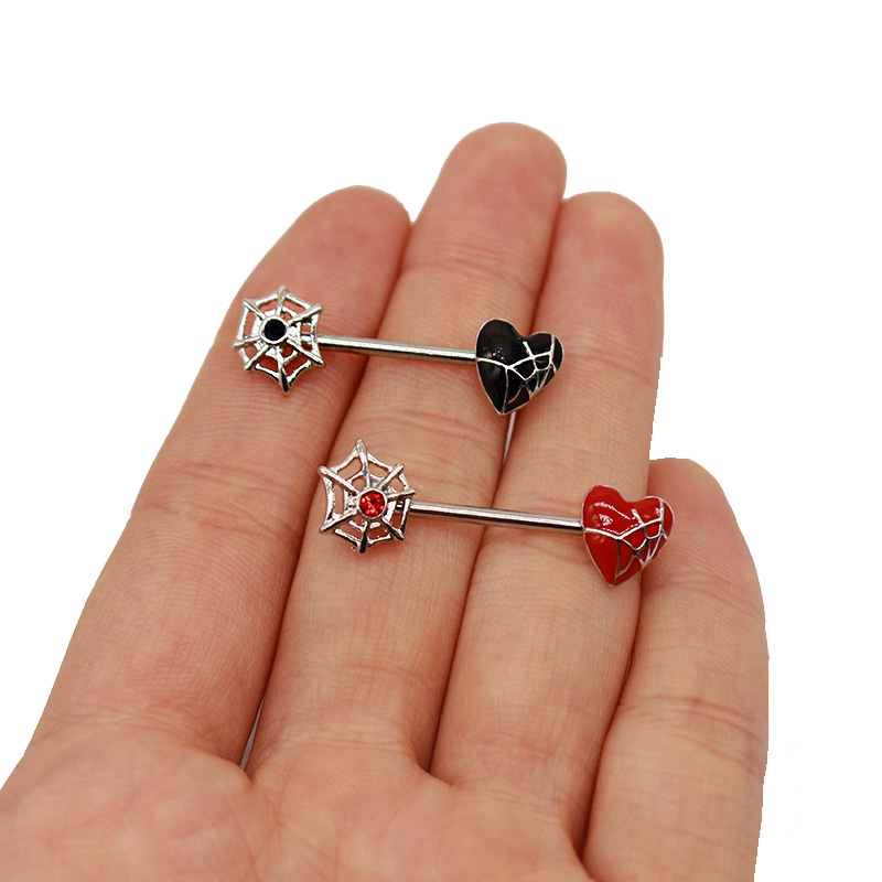 1 Piece Nipple Rings & Studs Punk Cross Heart Shape Spider Web Alloy Rhinestone Titanium Steel Epoxy Resin Glass White Gold Plated Gold Plated display picture 24