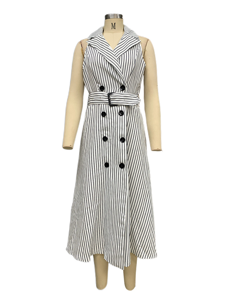 Frau Normales Kleid Lässig V-Ausschnitt Tasche Ärmellos Streifen Midi-Kleid Täglich display picture 1