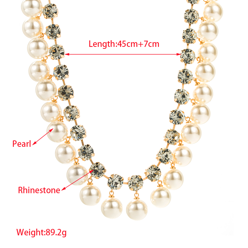 Wholesale Jewelry Princess Glam Round Artificial Pearl Alloy Rhinestones Pearl 14K Gold Plated Plating Inlay Necklace display picture 2