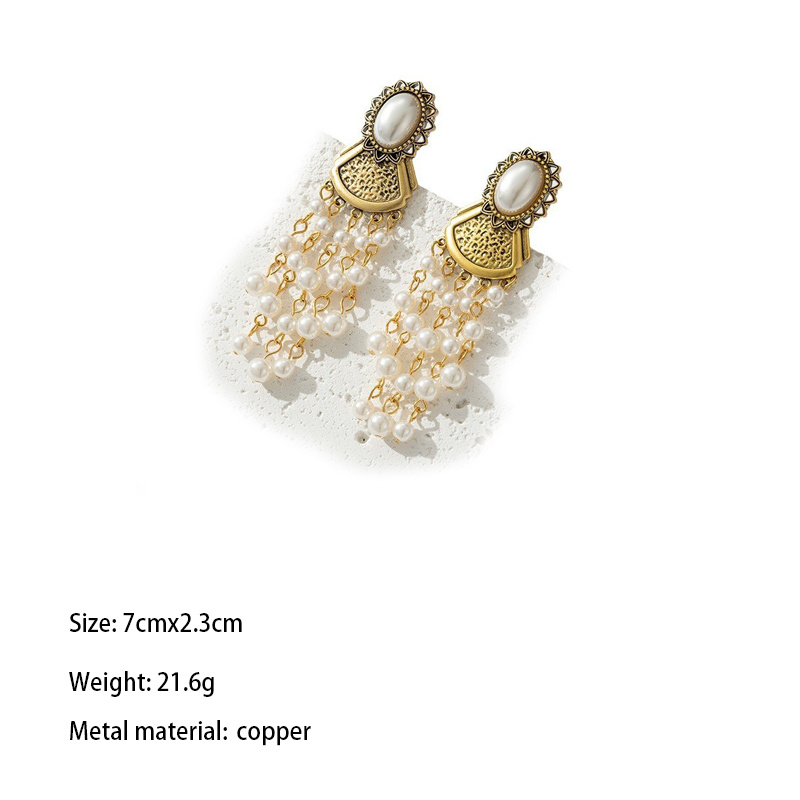 1 Paar Elegant Retro Klassischer Stil Quaste Inlay Kupfer Künstliche Perlen Tropfenohrringe display picture 1