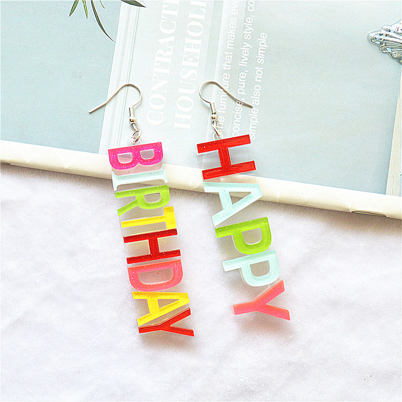 1 Pair Simple Style Classic Style Letter Cake Patchwork Arylic Metal Drop Earrings display picture 3