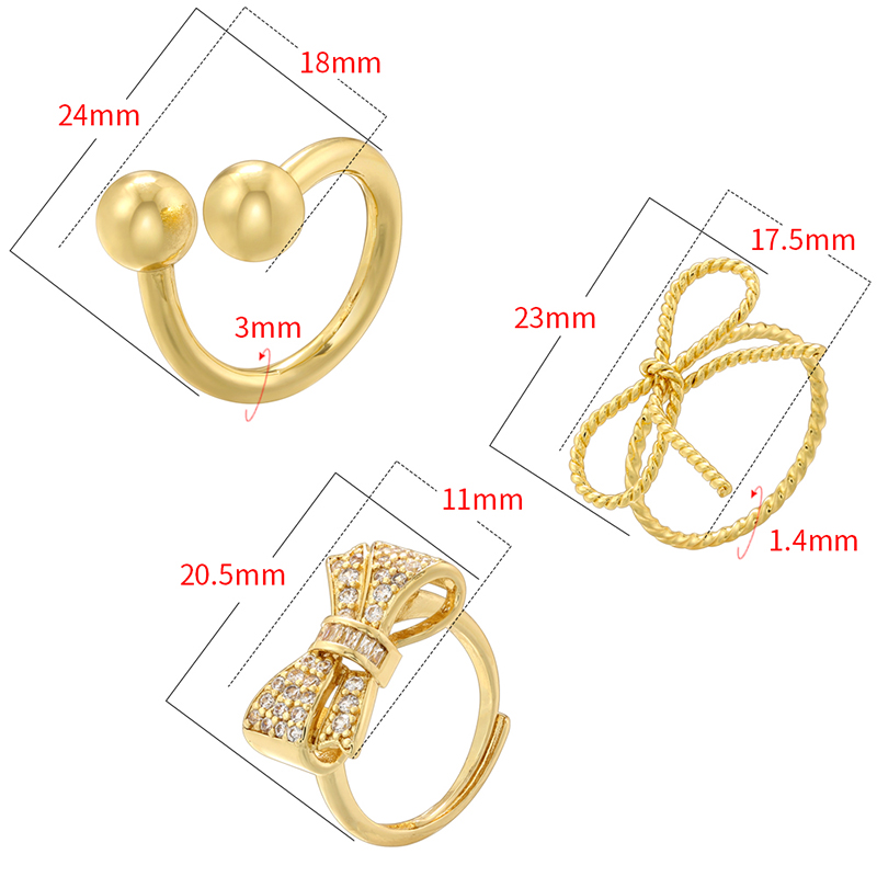 Wholesale Casual Simple Style Bow Knot Copper Inlay 18K Gold Plated Zircon Open Rings display picture 6