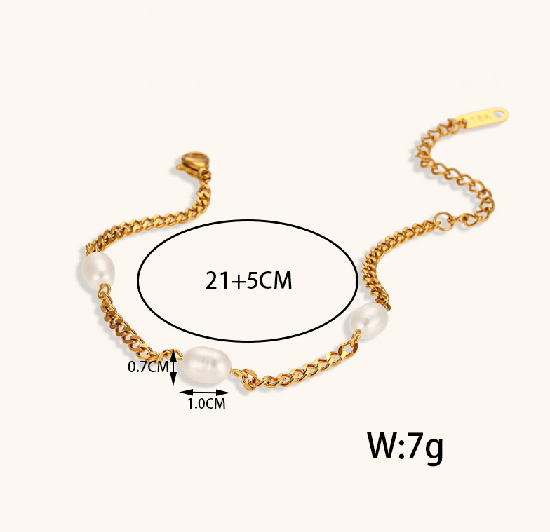 Titan Stahl 18 Karat Vergoldet Einfacher Stil Klassischer Stil Überzug Inlay Einfarbig Perle Armbänder display picture 7