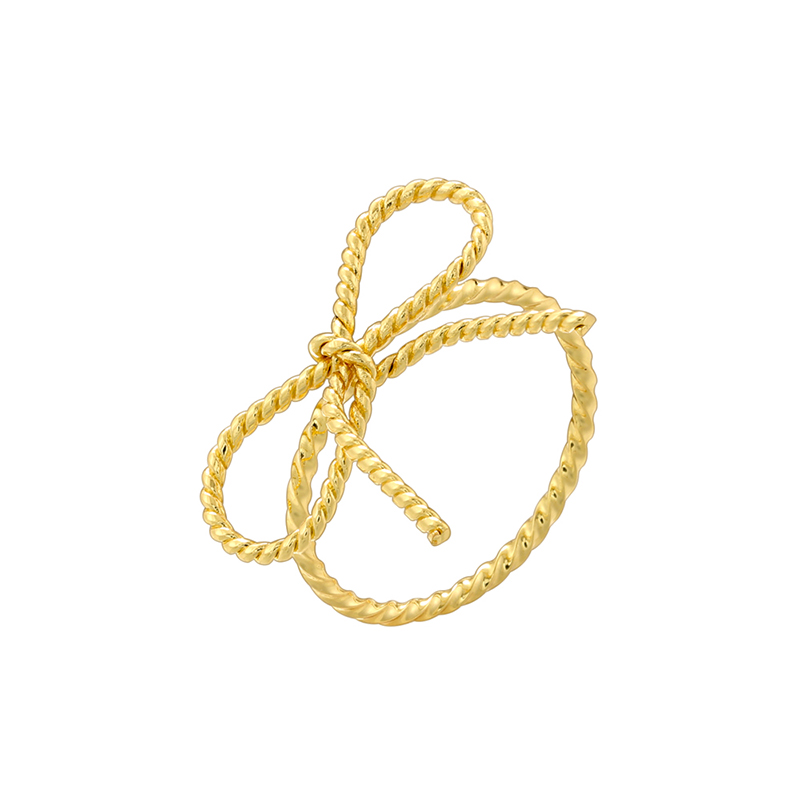 Großhandel Lässig Einfacher Stil Bogenknoten Kupfer Inlay 18 Karat Vergoldet Zirkon Offener Ring display picture 4