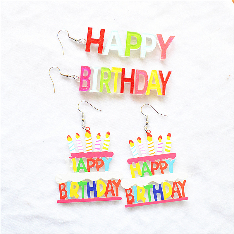 1 Pair Simple Style Classic Style Letter Cake Patchwork Arylic Metal Drop Earrings display picture 2