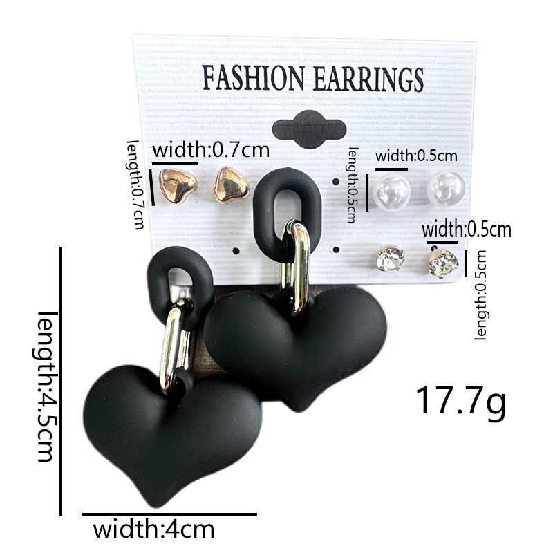 4 Pairs Simple Style Classic Style Round Heart Shape Pearl Plating Inlay Alloy Artificial Pearls Rhinestones Silver Plated Drop Earrings Ear Studs display picture 1