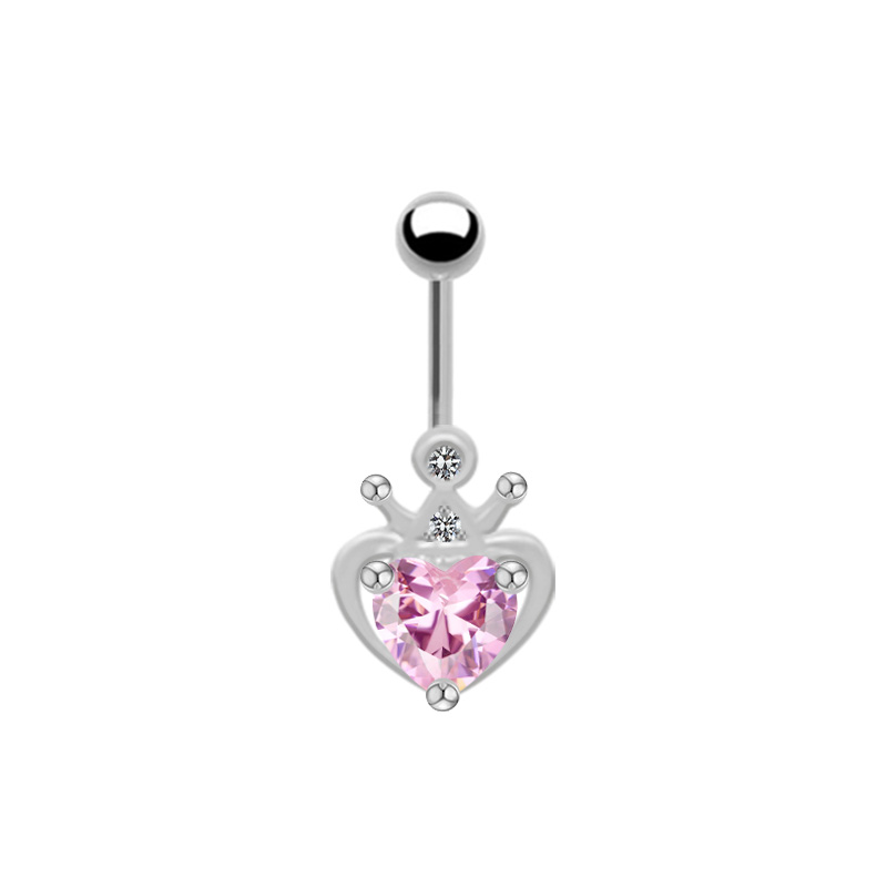 1 Piece Belly Rings Cute Heart Shape Crown Alloy Glass Titanium Steel Inlay Rhinestones Glass White Gold Plated Gold Plated display picture 8