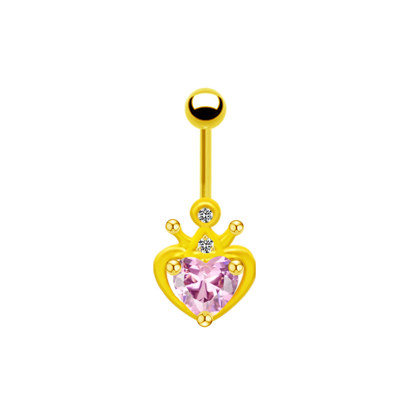 1 Piece Belly Rings Cute Heart Shape Crown Alloy Glass Titanium Steel Inlay Rhinestones Glass White Gold Plated Gold Plated display picture 6