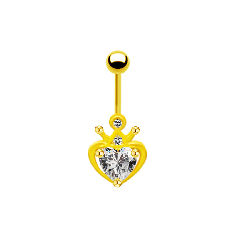1 Piece Belly Rings Cute Heart Shape Crown Alloy Glass Titanium Steel Inlay Rhinestones Glass White Gold Plated Gold Plated display picture 9