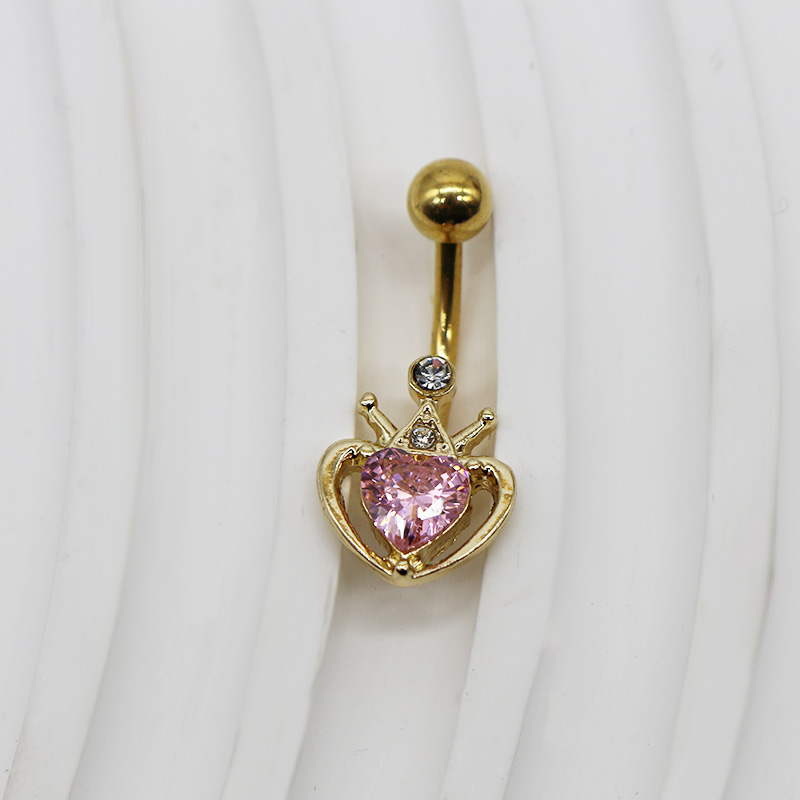 1 Piece Belly Rings Cute Heart Shape Crown Alloy Glass Titanium Steel Inlay Rhinestones Glass White Gold Plated Gold Plated display picture 10
