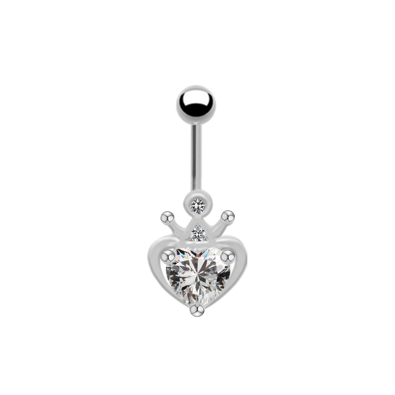 1 Piece Belly Rings Cute Heart Shape Crown Alloy Glass Titanium Steel Inlay Rhinestones Glass White Gold Plated Gold Plated display picture 7