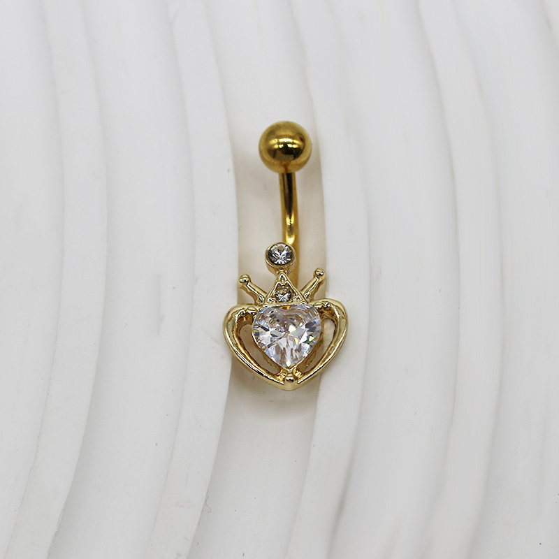 1 Piece Belly Rings Cute Heart Shape Crown Alloy Glass Titanium Steel Inlay Rhinestones Glass White Gold Plated Gold Plated display picture 14
