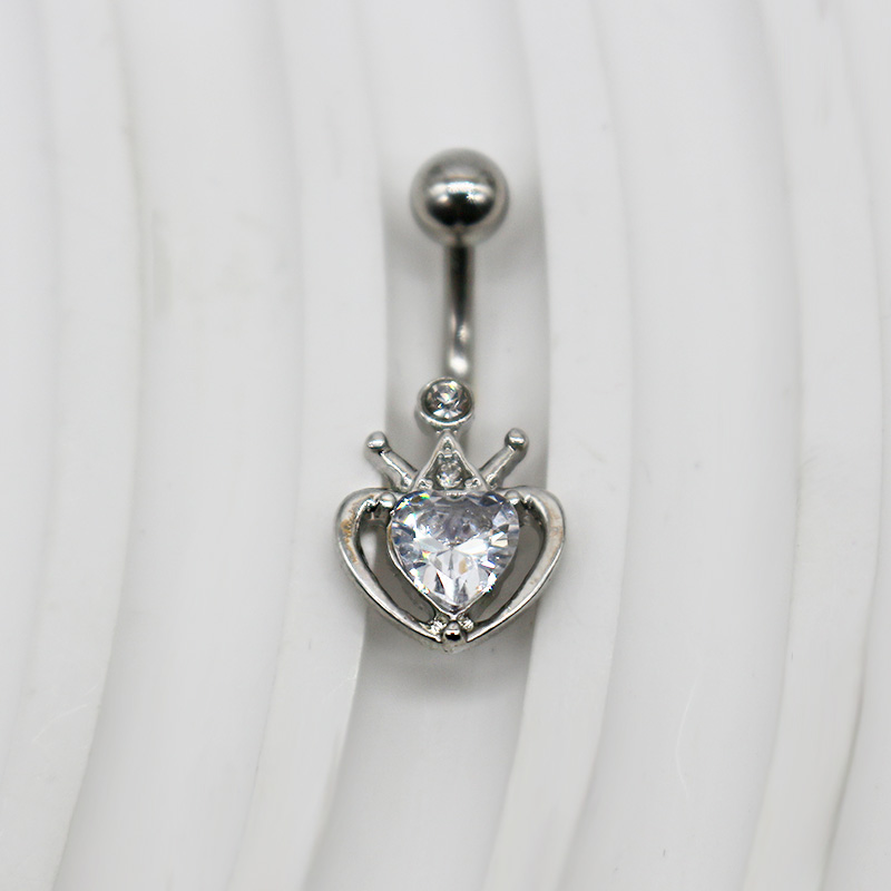 1 Piece Belly Rings Cute Heart Shape Crown Alloy Glass Titanium Steel Inlay Rhinestones Glass White Gold Plated Gold Plated display picture 11