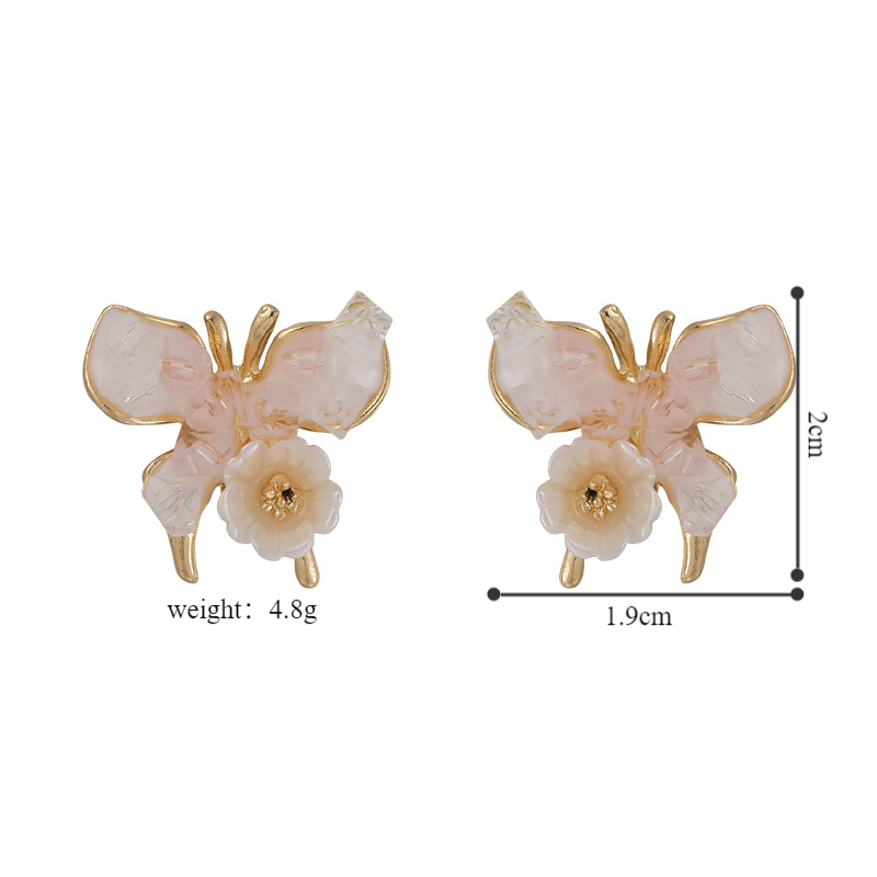 1 Pair Modern Style Sweet Flower Butterfly Inlay Alloy Rhinestones Gold Plated Ear Studs display picture 1