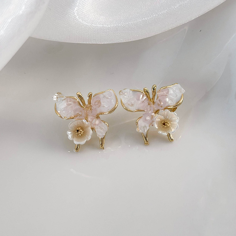 1 Pair Modern Style Sweet Flower Butterfly Inlay Alloy Rhinestones Gold Plated Ear Studs display picture 7
