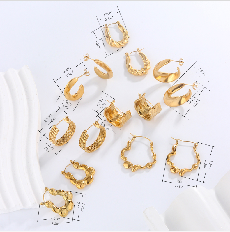 1 Par Elegante Estilo Moderno Estilo Simple Forma De C Forma De U Enchapado Acero Inoxidable 304 Chapados en oro de 18k Pendientes De Aro display picture 1