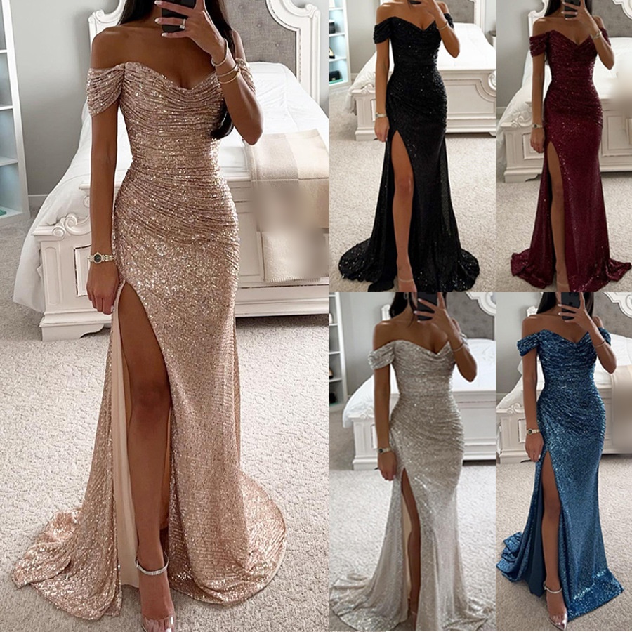 Women's Party Dress Classic Style V Neck Sequins Slit Zipper Sleeveless Solid Color Maxi Long Dress Banquet Party display picture 4