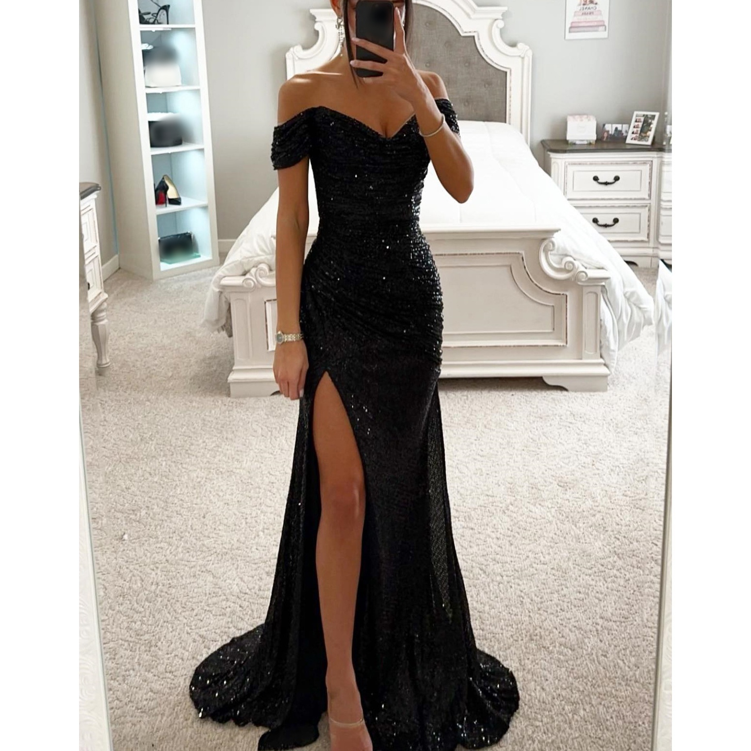 Women's Party Dress Classic Style V Neck Sequins Slit Zipper Sleeveless Solid Color Maxi Long Dress Banquet Party display picture 8